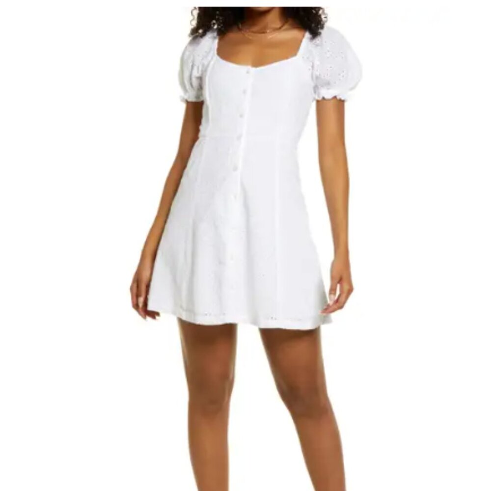 Like New BP White Eyelet Minidress with Buttons - Size XS